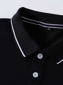 Manfinity Homme Men Contrast Trim Polo Shirt - Black - View 3