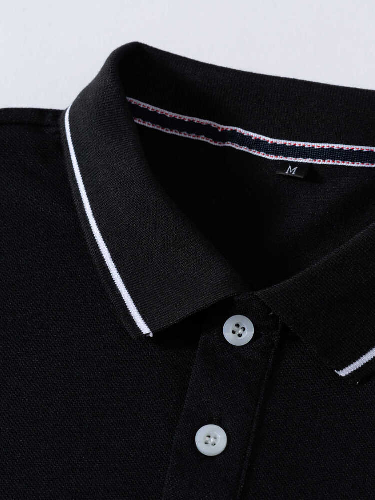 Manfinity Homme Men Contrast Trim Polo Shirt - Black - View 3