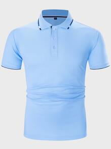 Manfinity Homme Men Contrast Trim Polo Shirt - Blue - View 4