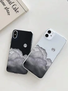 Moon & Clouds Clear Phone Case - Multicolor - View 2