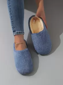 Fashionable Sweet Candy Macaron Color Warm Plush Soft Bottom Quiet Women House Slippers - Blue - View 5