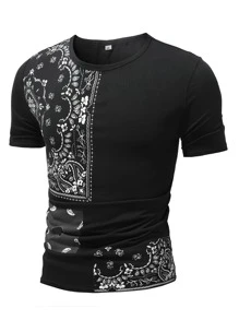 Manfinity Men Paisley Scarf Print Tee - Black - View 1