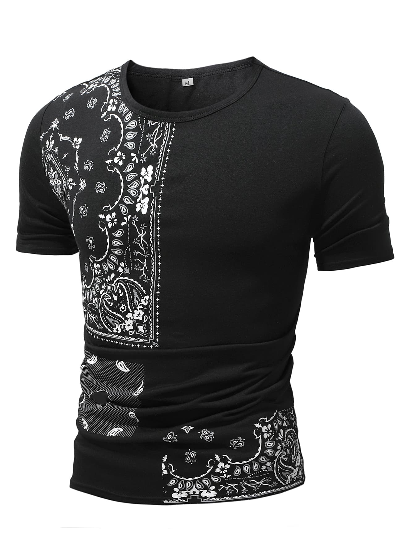 Manfinity Men Paisley Scarf Print Tee - Black - View 1