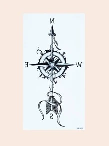 1 feuille Autocollant de tatouage de motif de direction - Noir - Voir 1