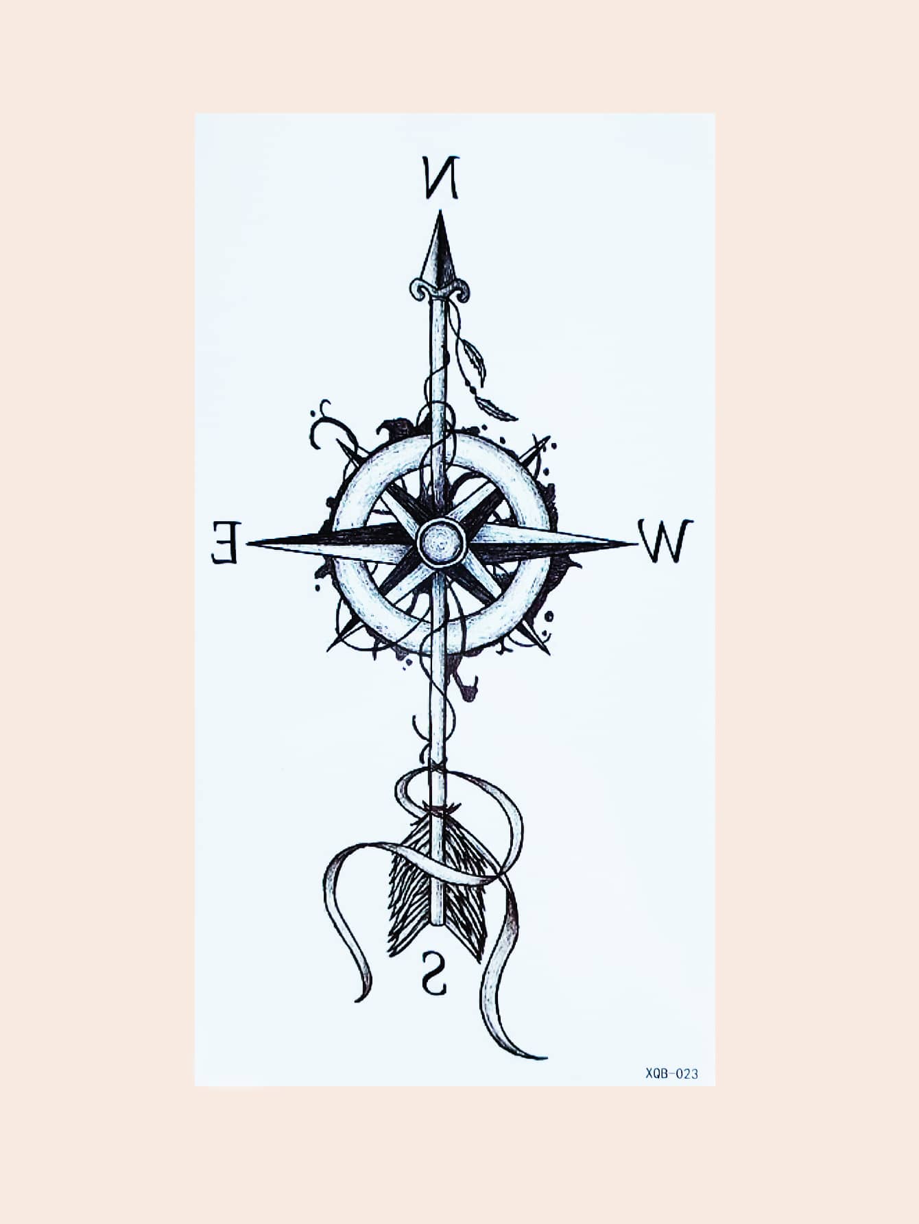 1 feuille Autocollant de tatouage de motif de direction - Noir - Voir 1