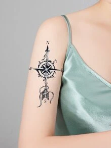 1 feuille Autocollant de tatouage de motif de direction - Noir - Voir 2