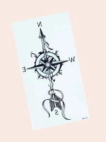 1 feuille Autocollant de tatouage de motif de direction - Noir - Voir 3