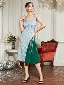 ALF Studio Knot Detail Pleated Panel Gingham Cami Dress - Multicolor - View 1