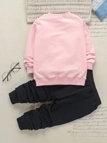 小女童字母和獨角獸印花套頭衫和衛褲 - 彩色 - 查看 2