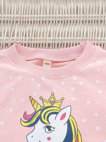 小女童字母和獨角獸印花套頭衫和衛褲 - 彩色 - 查看 6