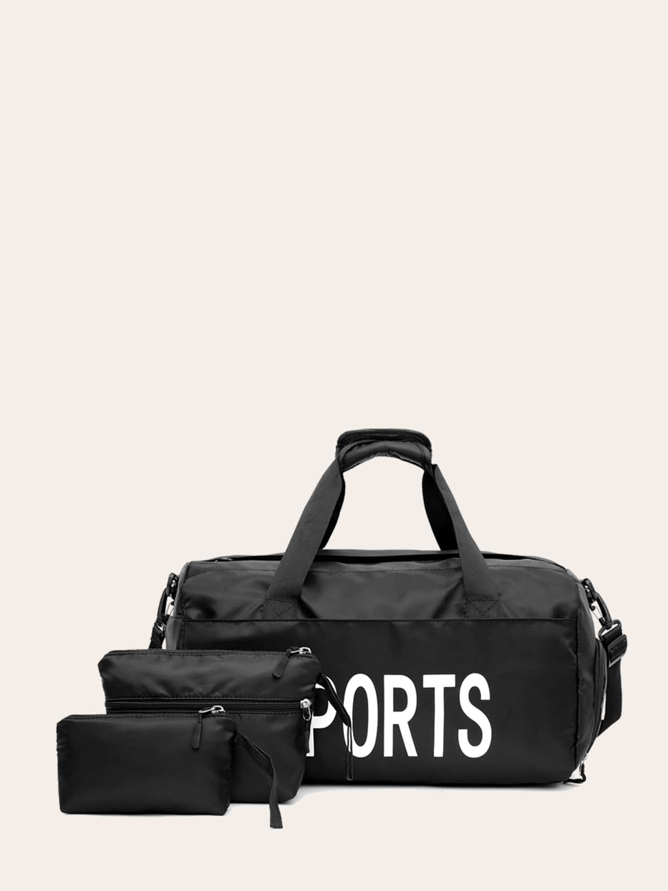 MINGHONG 3入組套旅行包零錢包字母圖案尼龍書包套裝大學包套裝高中生研究生大學新生大二學生通勤、戶外、徒步旅行 - 黑色 - 查看 1