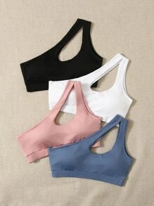 Easithlete 4 piezas Sujetador deportivo soporte medio con abertura de un hombro - Multicolor - Ver 4
