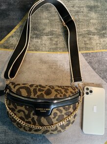 Y2k Style Chain & Leopard Print Retro Shoulder Strap Waist Bag With Distressed Details, Leopard Print Bag, Animal Print Women Bag, Fall Winter Fashionable Cheetah Print Purse For Women , Leopard Cheetah Print - Multicolor - View 8