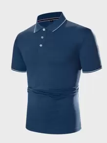 Manfinity Homme 男士拼接邊polo襯衫 - 藏蓝色 - 查看 1