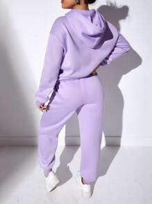 SHEIN SXY Kangaroo Pocket Drawstring Hoodie & Joggers - Lilac Purple - View 2