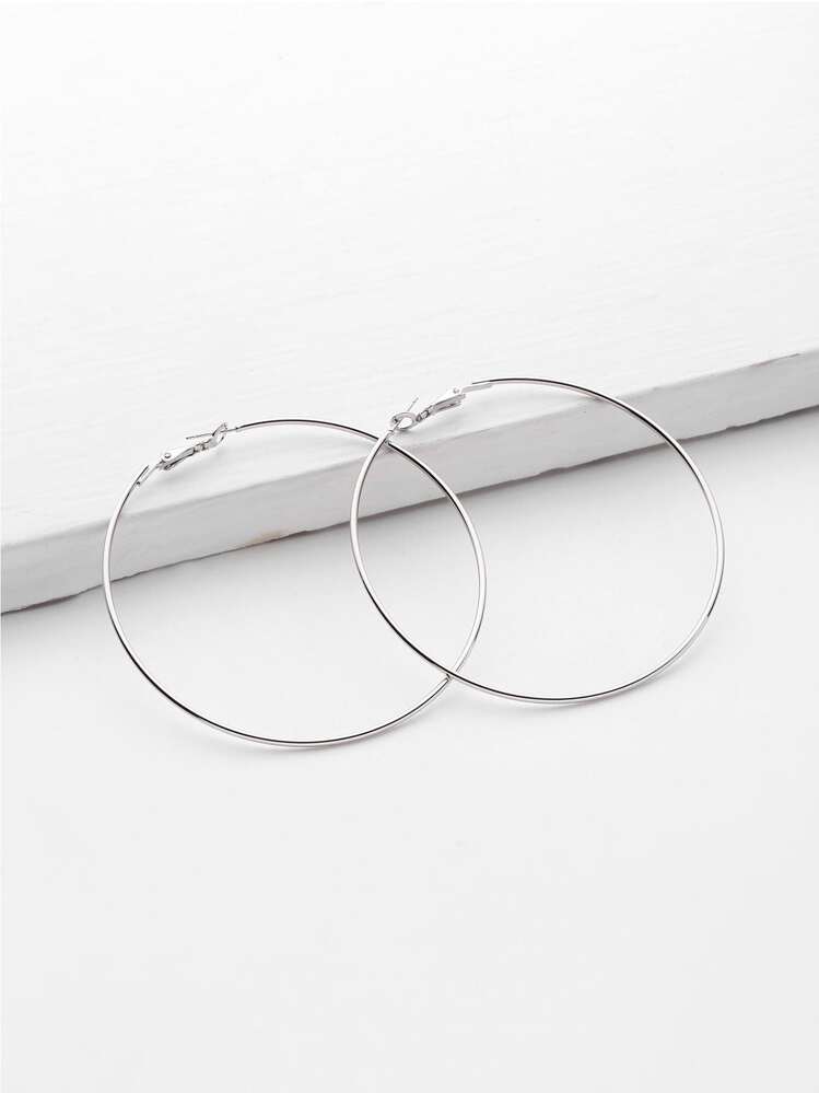1 Pair Exaggerated Minimalist Geometric Hoop Earrings, European And American Style - Silver - View 1
