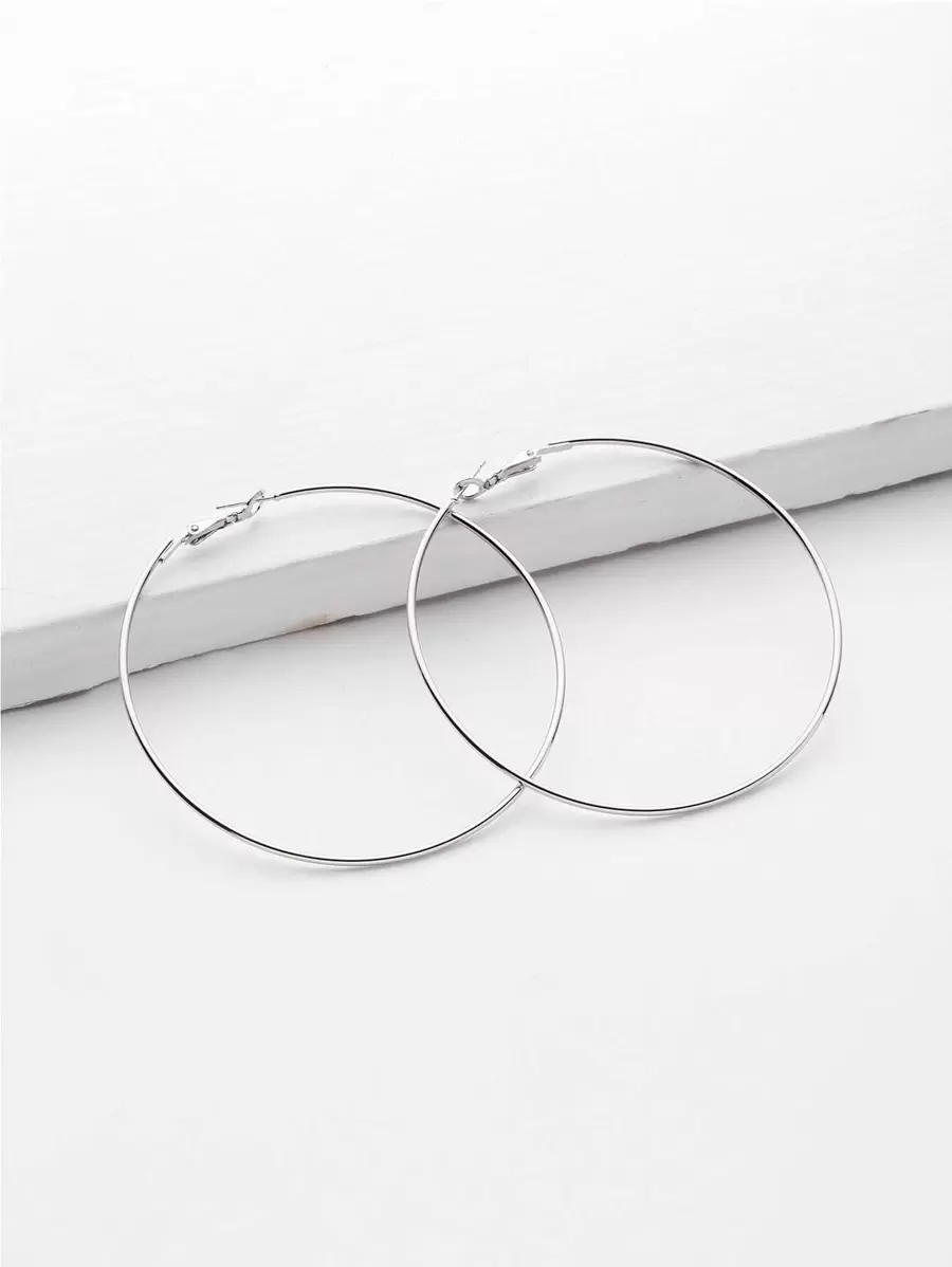 1 Pair Exaggerated Minimalist Geometric Hoop Earrings, European And American Style - Silver - View 1