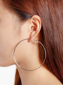 1 Pair Exaggerated Minimalist Geometric Hoop Earrings, European And American Style - Silver - View 2