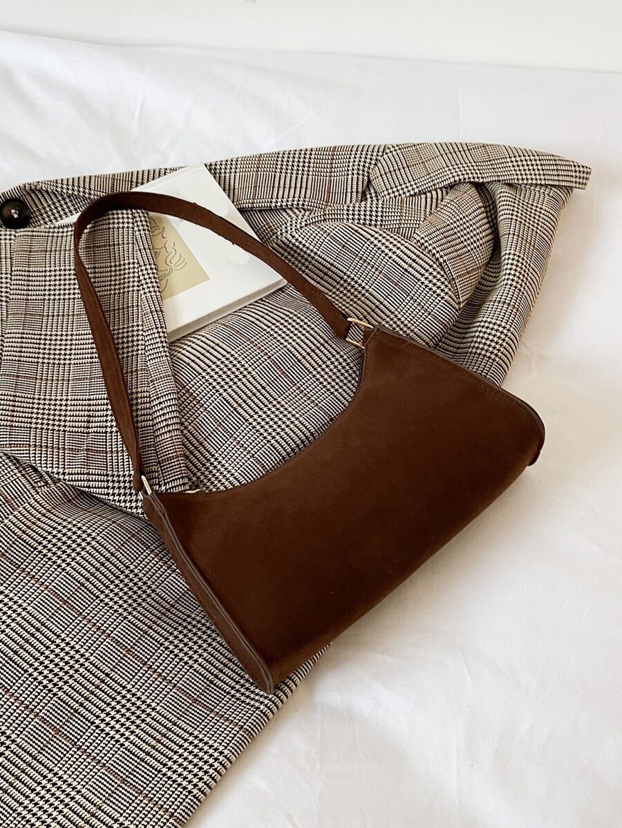 仿麂皮極簡風格法棍包 - 咖啡棕 - 查看 1