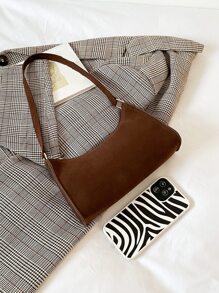 仿麂皮極簡風格法棍包 - 咖啡棕 - 查看 7