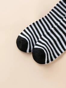 5pairs Cartoon & Striped Pattern Crew Socks - Black and White - View 4