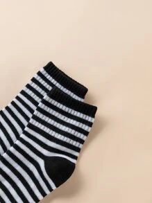 5pairs Cartoon & Striped Pattern Crew Socks - Black and White - View 3