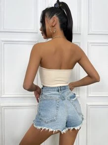 Chiquease Solid Crop Tube Top - Beige - View 2