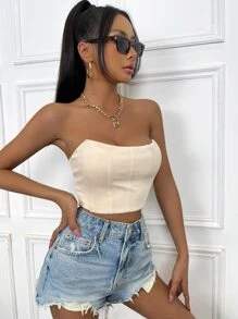 Chiquease Solid Crop Tube Top - Beige - View 3