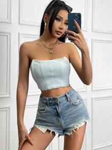 Chiquease Solid Crop Tube Top - Mint Blue - View 1