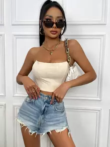 Chiquease Solid Crop Tube Top - Beige - View 4