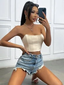 Chiquease Solid Crop Tube Top - Beige - View 5