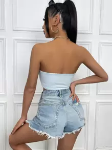 Chiquease Solid Crop Tube Top - Mint Blue - View 2