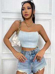 Chiquease Solid Crop Tube Top - Mint Blue - View 4