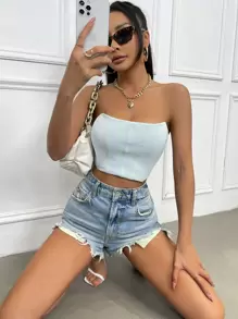 Chiquease Solid Crop Tube Top - Mint Blue - View 5