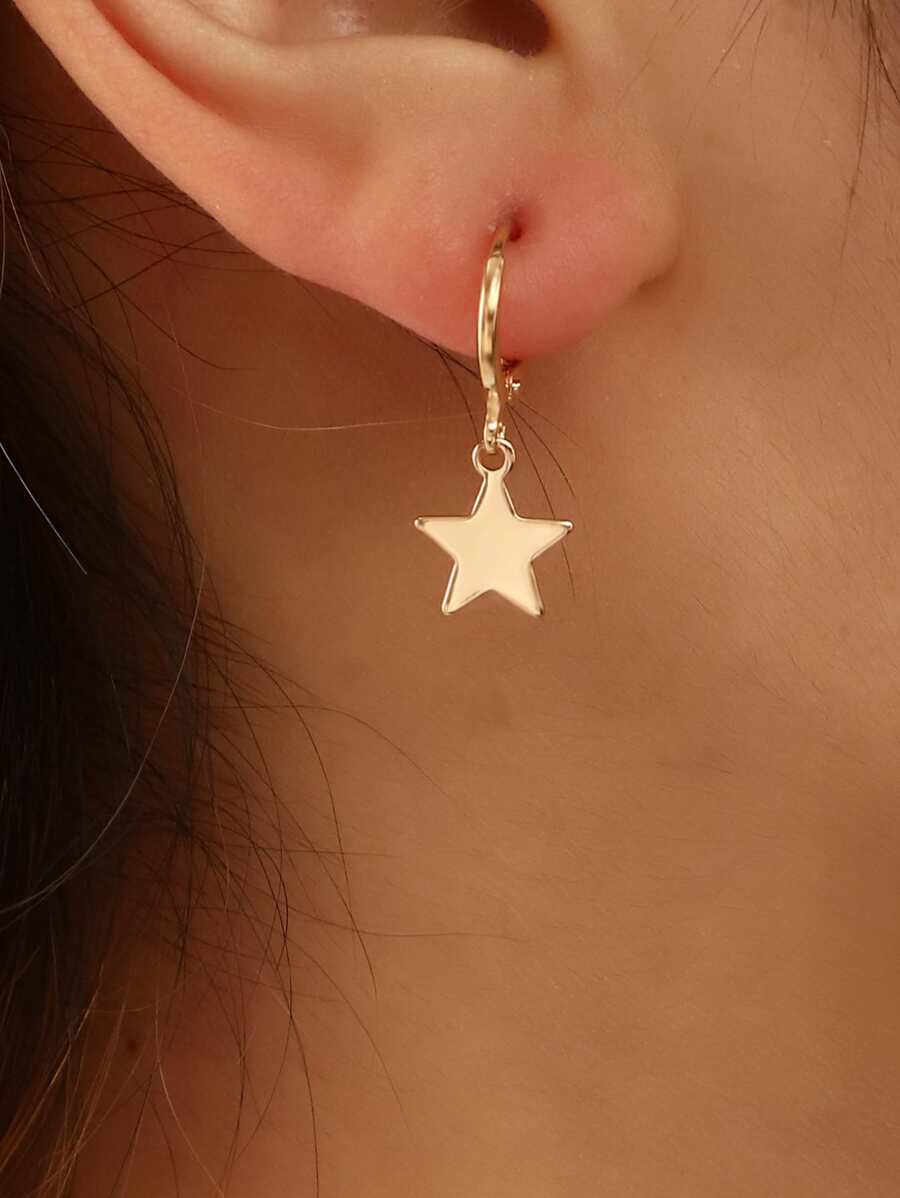 Star Decor Drop Earrings - Yellow Gold - View 1