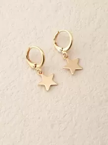 Star Decor Drop Earrings - Yellow Gold - View 5