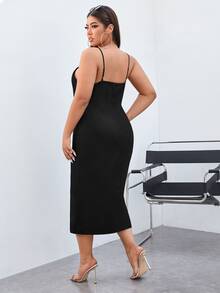 Đầm Plus Size Lộ Lưng Tách cao màu trơn Hấp dẫn - màu đen - Xem 2