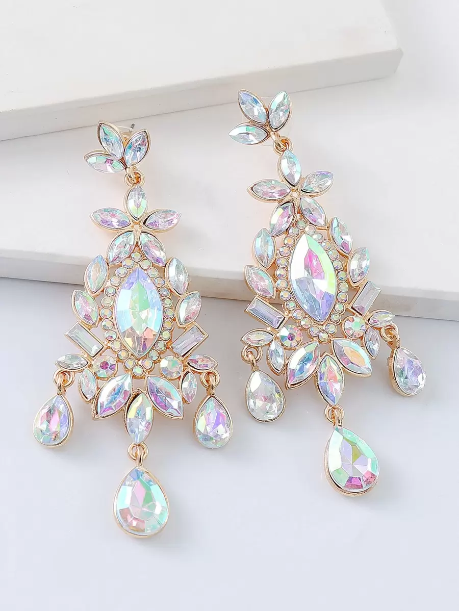 juran Rhinestone Water Drop Earrings - Multicolor - View 1