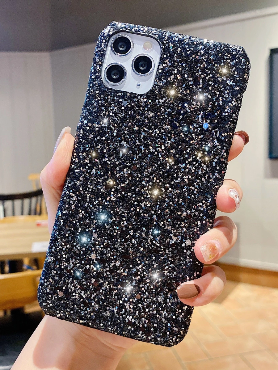 Glitter Sequin Decor Phone Case Compatible With IPhone 11,IPhone 13,IPhone 14 Pro Max - Black - View 1