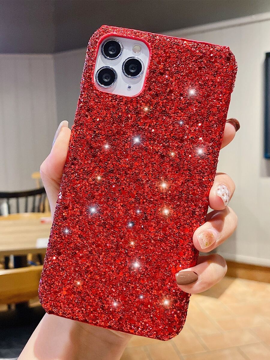 金屬亮絲亮片裝飾手機外殼 - 紅色 - 查看 1