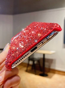 金屬亮絲亮片裝飾手機外殼 - 紅色 - 查看 4