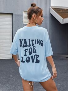 Áo thun nữ Slogan Giải trí - Màu xanh nhạt - Xem 2