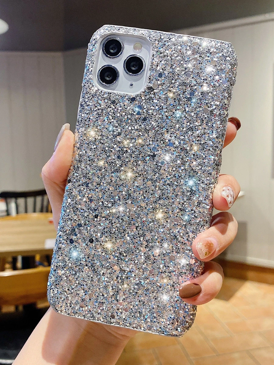 Funda para móvil brillante con lentejuelas - Plateado - Ver 1