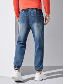 GENTILAND Men Zipper Fly Ripped Tapered Jeans - Medium Wash - View 2