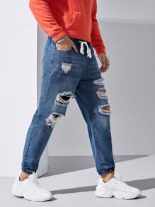 GENTILAND Men Zipper Fly Ripped Tapered Jeans - Medium Wash - View 4