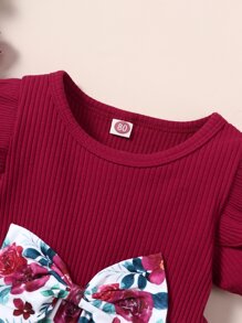 Baby Floral Print Ruffle Trim Bow Front Dress With Headband - Multicolor - View 3