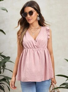 SHEIN Maternity Swiss Dot Frill Trim Blouse - Baby Pink - View 1