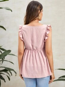 SHEIN Maternity Swiss Dot Frill Trim Blouse - Baby Pink - View 2