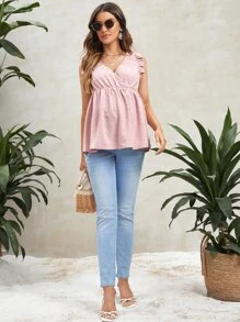 SHEIN Maternity Swiss Dot Frill Trim Blouse - Baby Pink - View 4