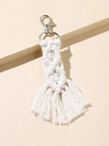 編織流蘇吊墜鑰匙扣 - 白色 - 查看 3